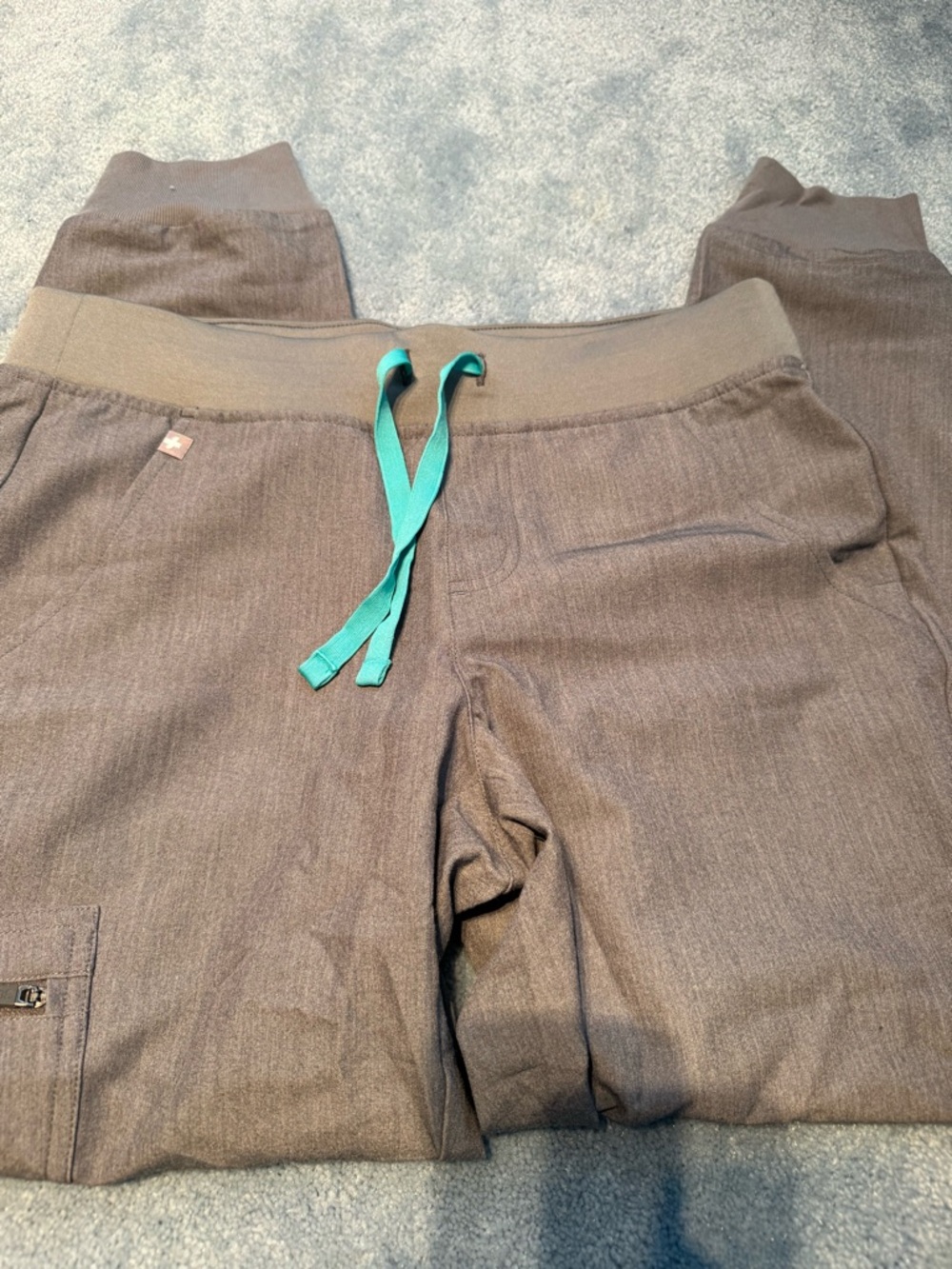 Figs Zamora Jogger Scrub Pants Graphite/Teal Drawstring Small Petite